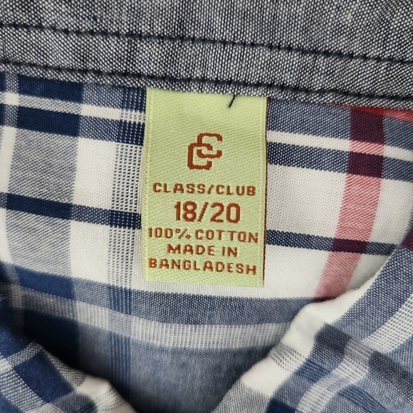 Class Club Boy's Short Sleeve Plad Button down shirt. Size 18/20. New. C1 - Picture 7 of 8